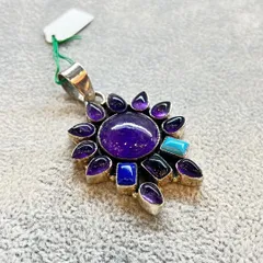 ペンダントトップ アメジスト ラピスラズリ ターコイズ トルコ石 シルバー925 レディース メンズ ユニセックス デザインジュエリー ハンドメイド 手作り 一点もの 天然石 ミックスストーン 個性派ジュエリー