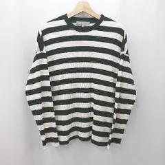 ◇ ⊂ UNITED ARROWS ボーダー柄 リブニット 長袖 Tシャツ サイズM ブラック アイボリー メンズ E  【1505290043373】