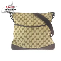 GUCCI グッチ ブラウン ベージュ ゴールド金具 GGキャンバス/レザー 145857 ショルダーバッグ メッセンジャーバッグ レディース 409189【中古】