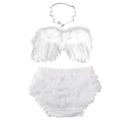新品 [KAWAJP] 天使コスチューム 3点セット! 百日祝いセット ニューボーンフォト 衣装 ニューボーンフォト 赤ちゃん 羽 オムツカバーセット
