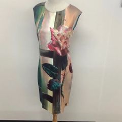 ワンピース ひざ丈 柄モノ プリント スリーヴレス