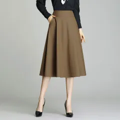 ☆ キャメル ☆ 2XLサイズ ☆ フレアスカート ミモレ丈 春秋冬 kskirt003 フレアスカート ミモレ丈 ロング スカート ロングスカート フレア Aライン ハイウエスト ゴム 膝下 ひざ下 上品 大きいサイズ 無地 カジュアル フォーマル 二次会
