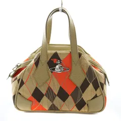 ヴィヴィアンウエストウッド Vivienne Westwood ヤスミン ハンドバッグ ミニ ダイヤ柄 ロゴ プレート キャンバス ベージュ マルチカラー /KP ■OS