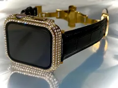 ゴールドブラック　BOX付きアップルウォッチバンド 高級レザー 本革ベルト Apple Watch クロコダイル キラキラ　カバー　ケース メンズ レディースseries１０　42㎜　46㎜　49㎜も入荷