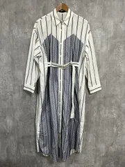 AULA AILA アウラアイラ 長袖 ストライプ レース ロング シャツ ワンピース size0/白ｘ紺 ■◇◎レディース