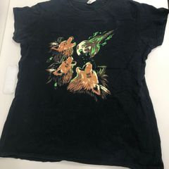 2XL　アニマル　プリント　狼　月　GILDAN　Tシャツ　輸入　古着