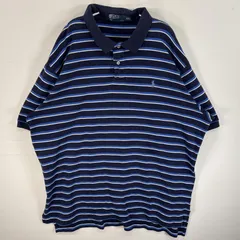 古着 90's/90年代 ポロバイラルフローレン Polo by Ralph Lauren 半袖 ポロシャツ ワンポイント ロゴ 刺繍 大きいサイズ ボーダー XXL  ネイビー系 マルチカラー メンズ