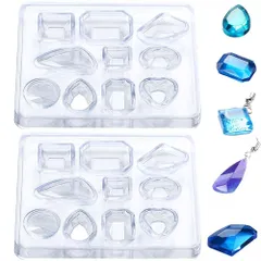 ★即日発送★シリコンモールド 樹脂モールド 宝石 立体 3Ｄ シリコン型 イヤリングとペンダント用 ジュエリー パーツ DIY 手芸 しずく ドロップ 丸 楕円 ハート 丸 四角 ダイヤ 鉱石 2個セット