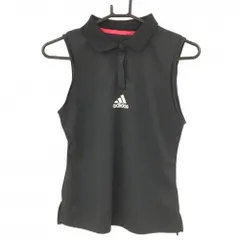 【美品】アディダス ノースリーブポロシャツ 黒 フロントロゴ レディース S ゴルフウェア adidas