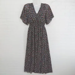 ◇ fifth フィフス カシュクール リボン 花柄 半袖 ロング ワンピース ブラック系 マルチ レディース P  【1304190004404】