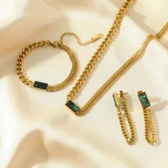 新品 匿名配送 316L スクエアクリスタルチェーンアクセサリー ３点セット