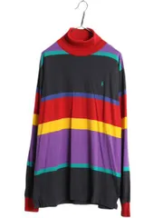 【お得なクーポン配布中!】 90s ポロ ラルフローレン タートルネック ボーダー 長袖 Tシャツ メンズ XL / 90年代 オールド スムース 素材 ワンポイント マルチカラー
