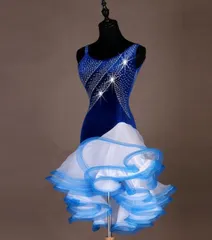 社交ダンス衣装　ラテンワンピースドレス　ブルー オーダーメイド