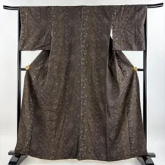 結城紬 身丈161cm 裄丈65cm M 袷 はたおり娘 奥順 やまと 証紙 桜 源氏香 焦茶色 正絹 名品 【中古】