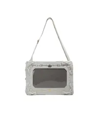 [ALL DAY Shining] 痛バッグ ゴシック調 クリアポケット ヲタ活 ショルダーバック リボン 缶バッチ イベント カバン (ホワイト) [ホワイト]