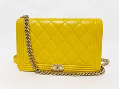 CHANEL シャネル ボーイシャネル チェーンウォレット マトラッセ ラムスキン イエロー ゴールド金具 美品
