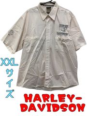 HARLEY-DAVIDSON　訳アリ　メンズ　半袖Tシャツ　ワッペン　刺繍　胸ポケットあり　大きめ　XXLサイズ　アイボリー　U-454