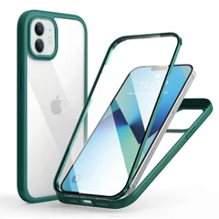 新品 MQman iPhone12 iPhone12Pro ケース 前面ガラス+背面ガラス 360°全面保護 100％画面タッチ感度 耐衝撃 強化ガラス フロント+バックプレート 軽量 ワイヤレス充電対応 前後 両面 カバー (iphone12/12pro用