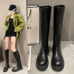 ジョッキーブーツ ニーハイブーツ ロングブーツ レディース　膝丈 レディース ブーツ 靴 美脚 4CM ローヒール 太ヒール wangjun01