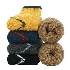 【新着商品】靴下 メンズ もこもこ ルームソックス 暖かい [DAMILY] 冬用くつした ふわふわ 5足セット モコモコ靴下 防寒 男性 くつした 厚手 保温性 おしゃれ カジュアルソックス 部屋着 スポーツ 23-27cm くつ下