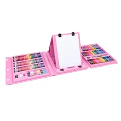 お絵かきセット 208セット 《ピンク》 オイルパステル 色鉛筆 水彩ペン クレヨン 定規 鉛筆 消しゴム イーゼル[送料無料(一部地域を除く)]