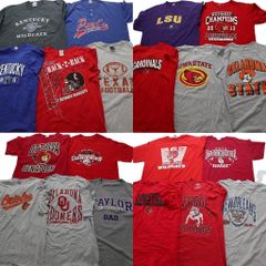 古着卸 まとめ売り カレッジ風 半袖Tシャツ 20枚セット (メンズ XL ) チームロゴ 英文字 ワンポイント ヘンリーネック 中古 古着 NA6967