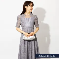 【60％OFF】パーティードレスワンピースドレス結婚式二次会｜華やかレースフレアワンピース(ブルー)Mサイズ