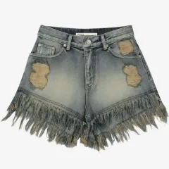BOHEMSEO(ボヘミアンソウル) ダメージデニムショートパンツ BOHEMIAN SEOUL】BOHEMSEO DESTROYED GRAY DENIM SHORTS