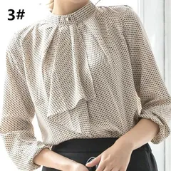 【新品】フレアブラウス  ボウタイ スカーフタイ 長袖 トップス　レトロ柄ホワイト