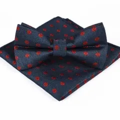 蝶ネクタイ　ポケットチーフ　2点セット 花柄　ワンタッチ　結婚式　発表会 パーティー イベント ビジネス バーテンダー ダンスパーティー　グリーン 緑　レッド 赤色 ワイシャツ スーツ 格安 小物