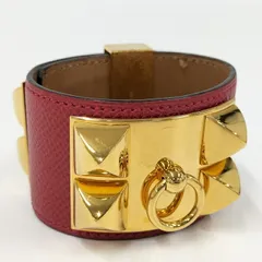 ★11D611 エルメス コリエドシアン バングル レザー ブラウン ⬜︎M刻印 美品/ HERMES エルメス X刻印 コリエドシアン メドール スタッズ