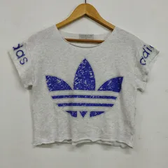 adidas アディダス トレフォイル ビッグプリント クロップド カットオフ スウェット カットソー 80s 古着 VINTAGE レディース キッズ LF109