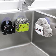 2個のキッチンスポンジ、食器洗い用布、スクラバーホルダー、かわいい漫画のシンクソープラック、水切りラック、キッチンオーガナイザー、バスルームアクセサリー