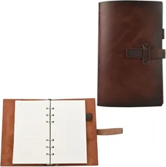 kinds 本革システム手帳 A6サイズ 6穴リング ノートカバー カード収納付き 就職祝い(ブラウン)