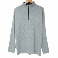 モンベル Montbell WIC.ボーダーロングスリーブジップシャツ 1104820 アウトドアウェア Tシャツ 長袖 ハイネック ウイックロン ロゴ刺繡 ネイビー ホワイト X