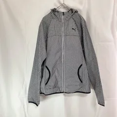 美品 PUMA プーマ レディース ウインドブレーカー ウーブンジャケット M ブラック ホワイト ギンガムチェック フルジップ フード パーカー 薄手 スポーツウェア レインウェア トレーニングウェア 運動 オシャレ かっこいい