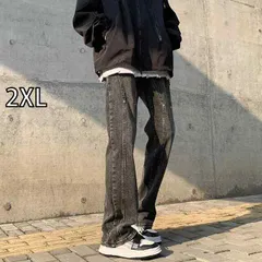 [2XL]メンズ ファッション 服 男性用 オシャレ シンプル 大人 かっこいい 大きいサイズ ストリート 紳士服 アメリカン スタイル パンツ ハイ ストリート ファッション ウォッシュド レトロ ジーンズ スリム フレア ストレート