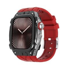 アップルウォッチバンド（Apple Watchバンド）メタリックフレーム一体型バンド【ブラック×レッド】46mm対応 [BELTIES]