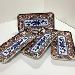 古伊万里　有田焼　明宝窯　金彩角長皿　4枚　　　　　　　　…e.s