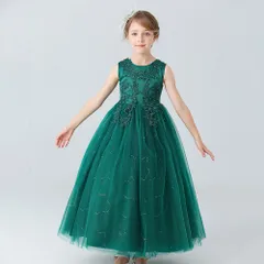 ☆ グリーン ☆ 150センチ ☆ 子供ドレス 発表会 bx683 ドレス 子供 ピアノ 発表会 女の子 ロングドレス  ノースリーブ パーティードレス 子ども服 フォーマル 子供ドレス コンクール プリンセス こども 子ども キッズ ジュニア 入学式 結婚式