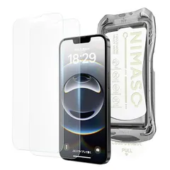 NIMASO アンチグレア iPhone 16e/14/13pro/13 用 ガラスフィルム 反射防止 黒縁なし 指紋防止 自動除塵 サラサラ ゲームフィルム 保護フィルム 強化ガラス 2枚セット アイフォン 16e（6.1インチ）対応 DSP24L157 0