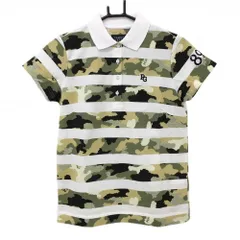 【新品】パーリーゲイツ 半袖ポロシャツ 白×カーキ系 ボーダー 迷彩 カモフラ ロゴ刺しゅう レディース 0(S) ゴルフウェア PEARLY GATES