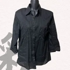 milon　ブラウス　ブラック　薄手　七分丈　襟付き　Mサイズ　肩パット付き