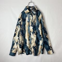 ポリエステル製　長袖　総柄　シャツ　メンズ　L 男女兼用　レトロ　昭和
