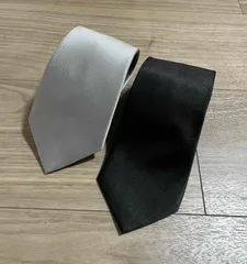 【訳あり】 ネクタイ 2本セット シルバー 黒 フォーマル 冠婚葬祭 結婚式 葬式