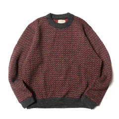 80's ノルウェー製 LLビーン バーズアイ ウール ニットセーター (XL) 赤×濃灰 80年代 旧タグ オールド アウトドア L.L.Bean アメリカ古着 USED ビンテージ ヴィンテージ