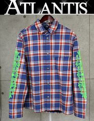 CHROME HEARTS 銀座店 クロムハーツ 美品 WORKN SHIRT JNKYRS BLUE チェックシャツ ジャケット メンズ size:L 青系 98597