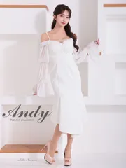 ホワイト [AN-ON2919]【Andy/アンディ】ストレッチ/ ラメ/ ストライプ/ シフォン/ バストシアー/ ボタン/ オフショルダー/ 長袖/ マーメイド/ ミディドレス/ ワンピース/ キャバドレス