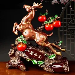 鹿 シカ トナカイ 林檎 リンゴ 木 招財樹 富 繁栄 樹脂素材 玄関 リビング 風水 縁起物 贈り物 プレゼント 高級感 運 開運 商売繁盛 黄金 オブジェ 置物 インテリア