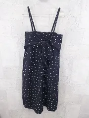 ◇ POU DOU DOU プードゥドゥ リネン混 水玉 ドット キャミソール サロペット サイズM ダークネイビー系 レディース P  【1000027552628】